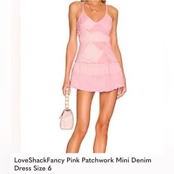 LoveShackFancy Size 6 Pink Denim! Pink Patchwork Mini Denim. Never Worn!! - Picture 2 of 5